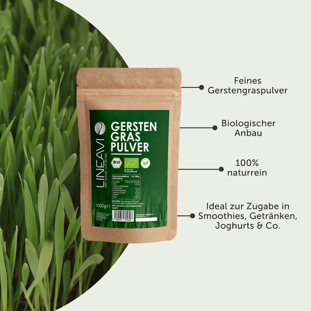 Doppelpack: Bio Gerstengraspulver (2x1000g)