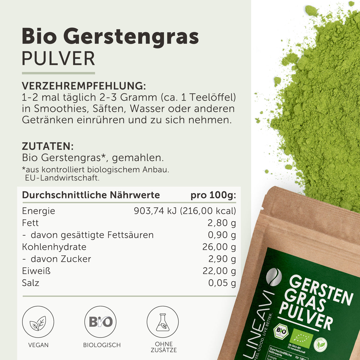 Doppelpack: Bio Gerstengraspulver (2x1000g)