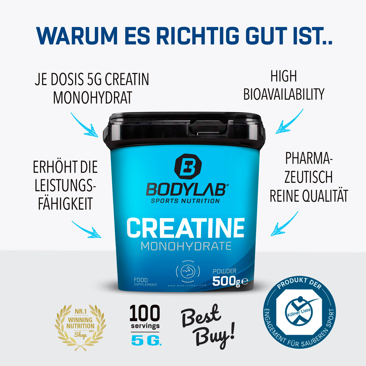 Creatine Monohydrate - 100% Pure Powder (2x1000g)