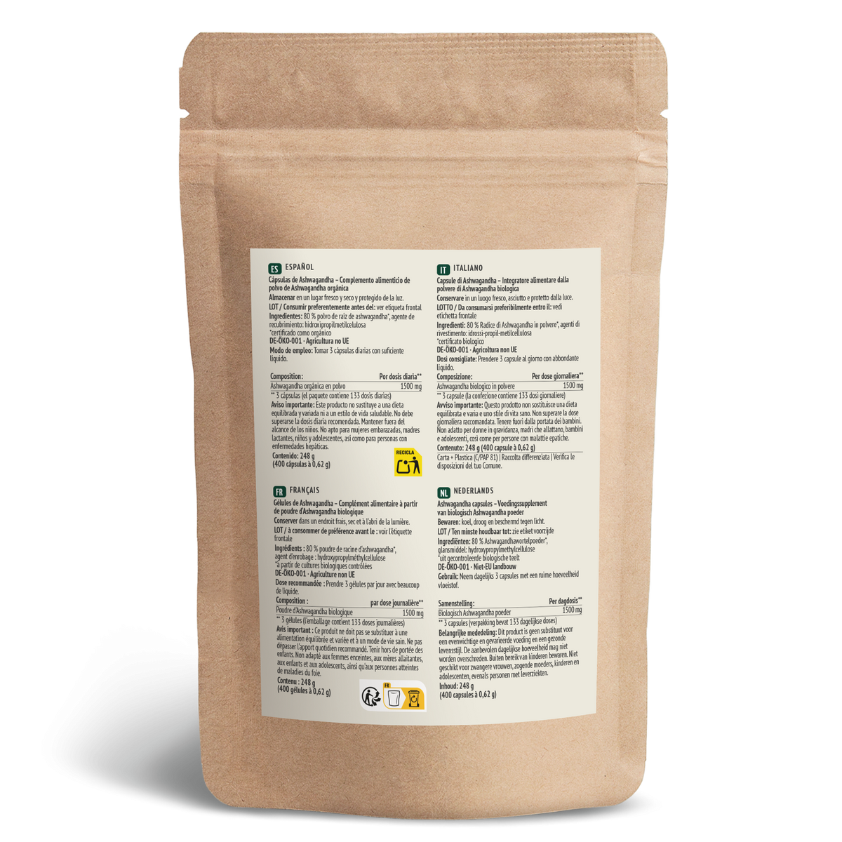 Bio Ashwagandha Kapseln Nachfüllpack (400 Kapseln)