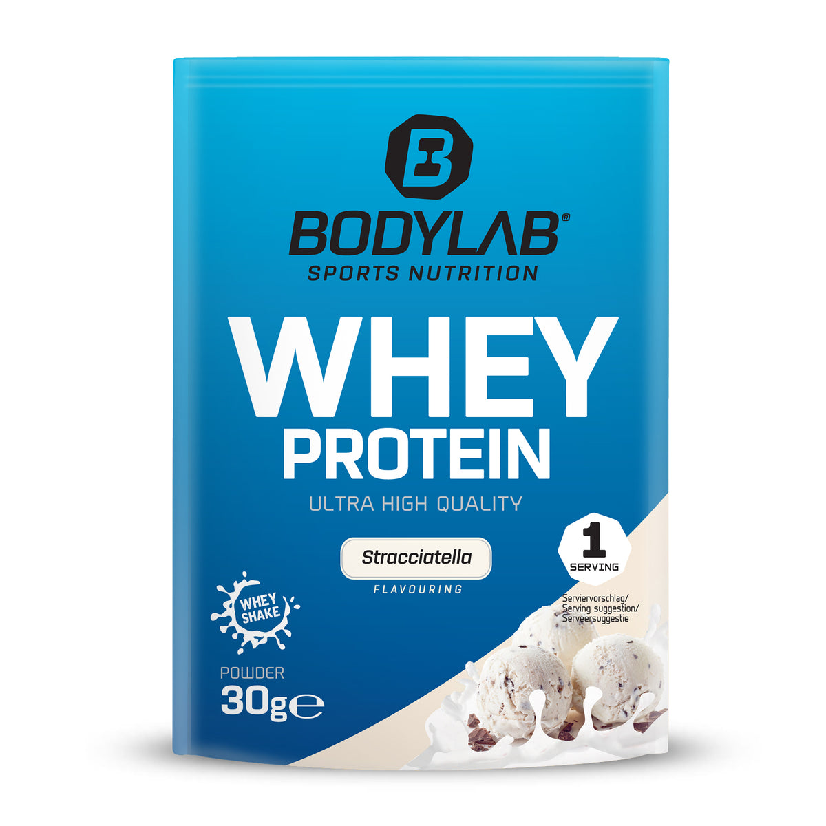 Whey Protein Probierboxen (8 Proben je 30g) Box 2: Bourbon Vanilla – Chocolate Coconut – Triple Chocolate – White Chocolate – Peach Yogurt – Stracciatella – Milk Chocolate and Lemon Cheesecake.