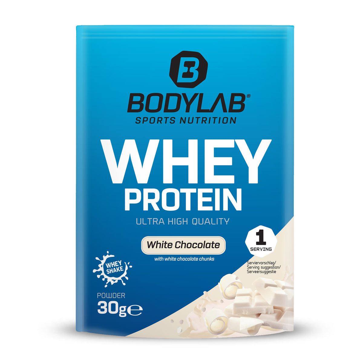 Whey Protein Probierboxen (8 Proben je 30g) Box 2: Bourbon Vanilla – Chocolate Coconut – Triple Chocolate – White Chocolate – Peach Yogurt – Stracciatella – Milk Chocolate and Lemon Cheesecake.