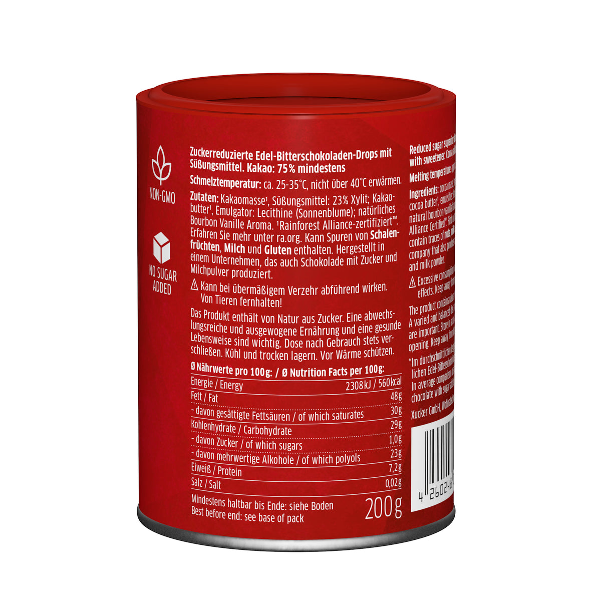 Vegane Schokodrops Edelbitter mit finnischem Xylit (200g)