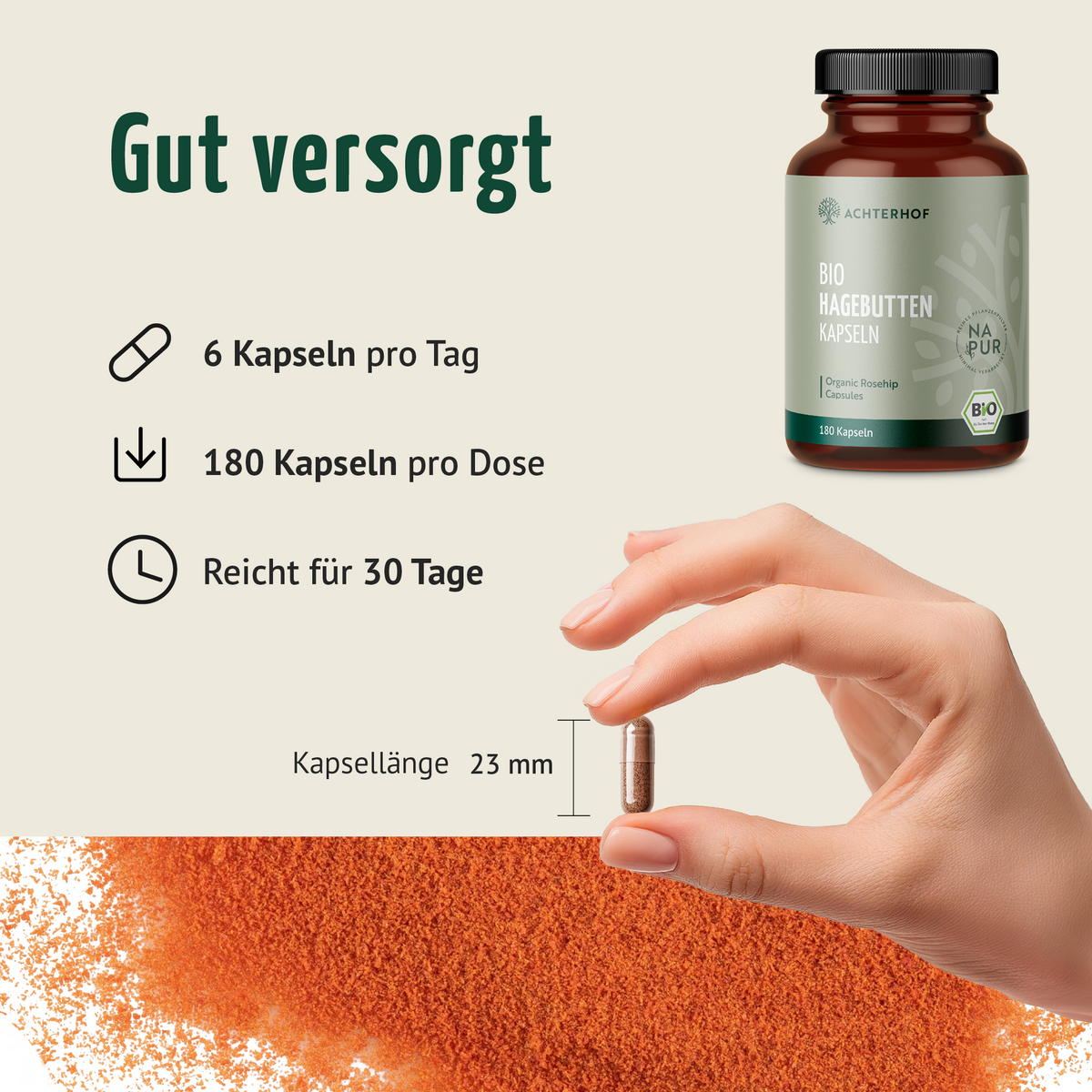 Bio Hagebutten Kapseln (180 Kapseln)