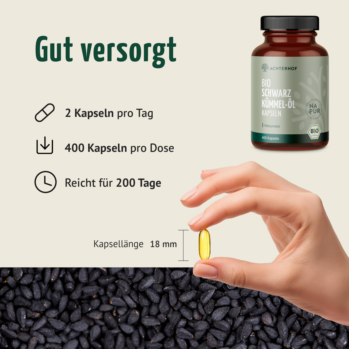 Bio Schwarzkümmel-Öl Kapseln (400 Kapseln)